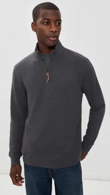 Billy Reid French Terry Half Zip Asphalt | Thumbnail 2 Billy Reid French Terry Half Zip Asphalt | Thumbnail 2