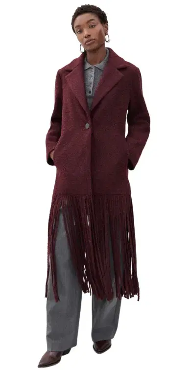 SIMONMILLER Vero Fringe Coat Bordeaux | Thumbnail 1 SIMONMILLER Vero Fringe Coat Bordeaux | Thumbnail 1