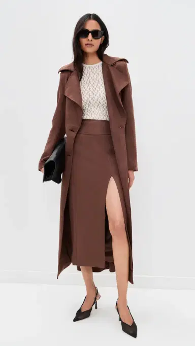 Bardot Kira Faux Suede Trench Coat Chocolate | Thumbnail 6 Bardot Kira Faux Suede Trench Coat Chocolate | Thumbnail 6