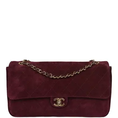 Chanel Chanel Maxi "Souplissimo" Small Flap Bag Burgundy Suede Gold Hardware | Thumbnail 1 Chanel Chanel Maxi "Souplissimo" Small Flap Bag Burgundy Suede Gold Hardware | Thumbnail 1