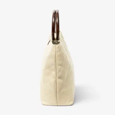 Chanel Chanel CC Ivory/Brown Calf Leather Wood Handle Tote by The Solist | Thumbnail 3 Chanel Chanel CC Ivory/Brown Calf Leather Wood Handle Tote by The Solist | Thumbnail 3