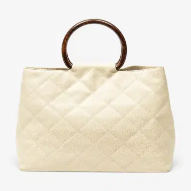 Chanel Chanel CC Ivory/Brown Calf Leather Wood Handle Tote by The Solist | Thumbnail 5 Chanel Chanel CC Ivory/Brown Calf Leather Wood Handle Tote by The Solist | Thumbnail 5