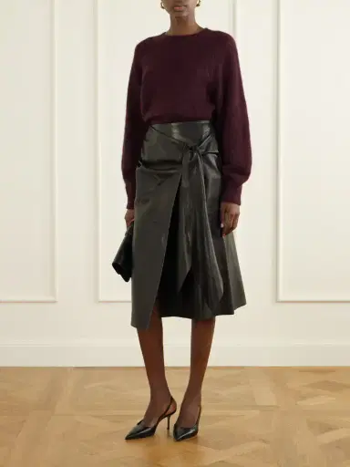 Nour Hammour Viret Knotted Paneled Leather Midi Skirt | Thumbnail 2 Nour Hammour Viret Knotted Paneled Leather Midi Skirt | Thumbnail 2