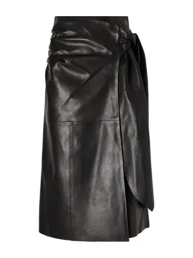 Nour Hammour Viret Knotted Paneled Leather Midi Skirt | Thumbnail 1 Nour Hammour Viret Knotted Paneled Leather Midi Skirt | Thumbnail 1