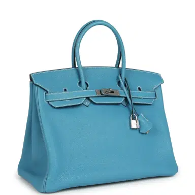 HERMÈS Pre-owned Hermes Birkin 35 Blue Jean Togo Palladium Hardware | Thumbnail 2 HERMÈS Pre-owned Hermes Birkin 35 Blue Jean Togo Palladium Hardware | Thumbnail 2