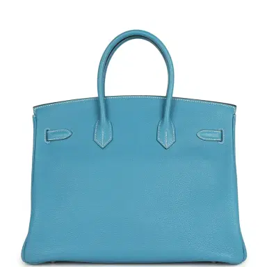 HERMÈS Pre-owned Hermes Birkin 35 Blue Jean Togo Palladium Hardware | Thumbnail 4 HERMÈS Pre-owned Hermes Birkin 35 Blue Jean Togo Palladium Hardware | Thumbnail 4