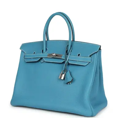 HERMÈS Pre-owned Hermes Birkin 35 Blue Jean Togo Palladium Hardware | Thumbnail 5 HERMÈS Pre-owned Hermes Birkin 35 Blue Jean Togo Palladium Hardware | Thumbnail 5