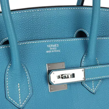 HERMÈS Pre-owned Hermes Birkin 35 Blue Jean Togo Palladium Hardware | Thumbnail 7 HERMÈS Pre-owned Hermes Birkin 35 Blue Jean Togo Palladium Hardware | Thumbnail 7