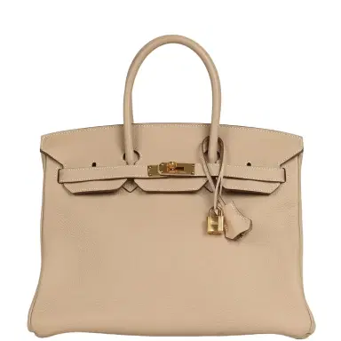 HERMÈS Pre-owned Hermes Birkin 35 Gris Tourterelle Clemence Gold Hardware | Thumbnail 1 HERMÈS Pre-owned Hermes Birkin 35 Gris Tourterelle Clemence Gold Hardware | Thumbnail 1