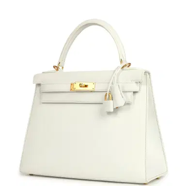 HERMÈS Pre-owned Hermes Special Order (HSS) Kelly Sellier 28 White Epsom Brushed Gold Hardware | Thumbnail 5 HERMÈS Pre-owned Hermes Special Order (HSS) Kelly Sellier 28 White Epsom Brushed Gold Hardware | Thumbnail 5
