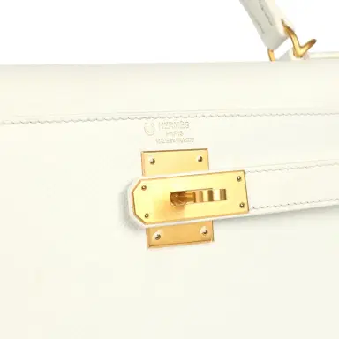 HERMÈS Pre-owned Hermes Special Order (HSS) Kelly Sellier 28 White Epsom Brushed Gold Hardware | Thumbnail 7 HERMÈS Pre-owned Hermes Special Order (HSS) Kelly Sellier 28 White Epsom Brushed Gold Hardware | Thumbnail 7