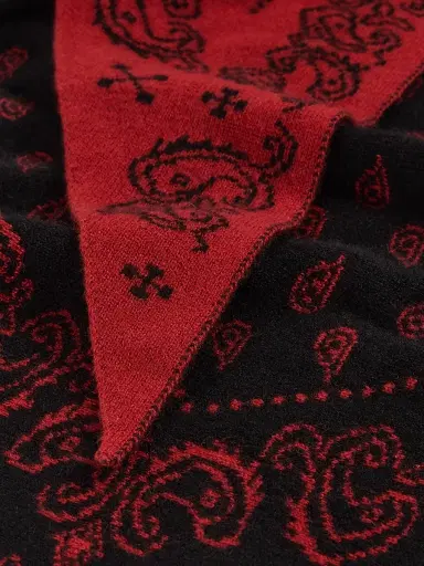 Guest In Residence Women's Cashmere Paisley Triangle Bandana - Carmine Black | Thumbnail 4 Guest In Residence Women's Cashmere Paisley Triangle Bandana - Carmine Black | Thumbnail 4