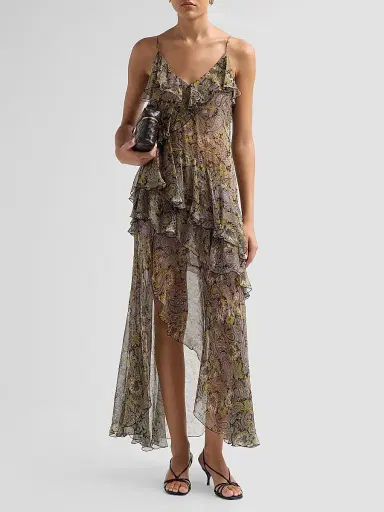 Ronny Kobo Women's Alva Paisley Ruffle Slit Maxi Dress - Black Gold Multi | Thumbnail 2 Ronny Kobo Women's Alva Paisley Ruffle Slit Maxi Dress - Black Gold Multi | Thumbnail 2