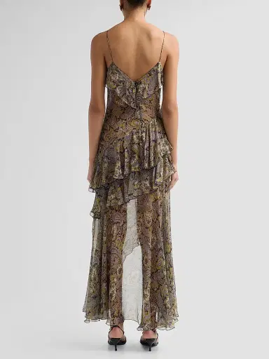 Ronny Kobo Women's Alva Paisley Ruffle Slit Maxi Dress - Black Gold Multi | Thumbnail 3 Ronny Kobo Women's Alva Paisley Ruffle Slit Maxi Dress - Black Gold Multi | Thumbnail 3