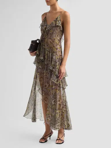 Ronny Kobo Women's Alva Paisley Ruffle Slit Maxi Dress - Black Gold Multi | Thumbnail 4 Ronny Kobo Women's Alva Paisley Ruffle Slit Maxi Dress - Black Gold Multi | Thumbnail 4