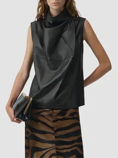 Simkhai Women's Halley Cowlneck Leather Top | Thumbnail 2 Simkhai Women's Halley Cowlneck Leather Top | Thumbnail 2
