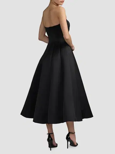Mac Duggal Women's Satin Charmeuse Bow Strapless Midi Dress - Black | Thumbnail 3 Mac Duggal Women's Satin Charmeuse Bow Strapless Midi Dress - Black | Thumbnail 3