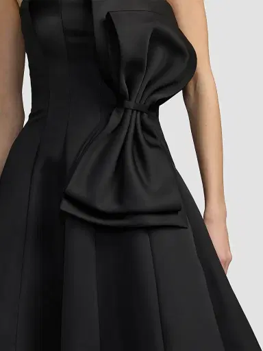 Mac Duggal Women's Satin Charmeuse Bow Strapless Midi Dress - Black | Thumbnail 4 Mac Duggal Women's Satin Charmeuse Bow Strapless Midi Dress - Black | Thumbnail 4