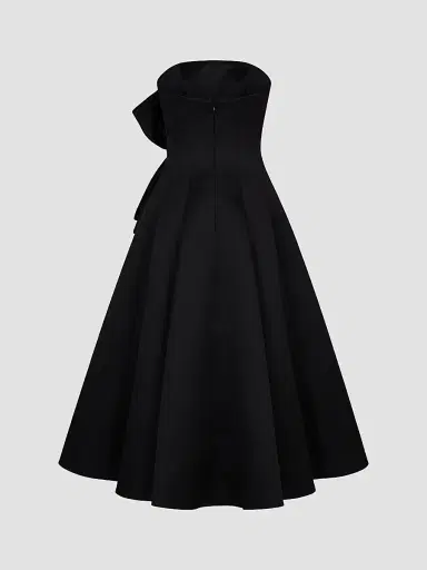 Mac Duggal Women's Satin Charmeuse Bow Strapless Midi Dress - Black | Thumbnail 5 Mac Duggal Women's Satin Charmeuse Bow Strapless Midi Dress - Black | Thumbnail 5