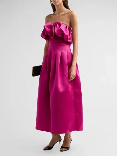 Ulla Johnson Women's Cosima Strapless Satin Tea-Length Dress | Thumbnail 4 Ulla Johnson Women's Cosima Strapless Satin Tea-Length Dress | Thumbnail 4