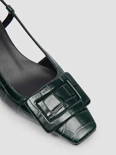 Roger Vivier Women's Belle Vivier 45MM Croc-Embossed Leather Slingback Pumps - Night Green | Thumbnail 5 Roger Vivier Women's Belle Vivier 45MM Croc-Embossed Leather Slingback Pumps - Night Green | Thumbnail 5