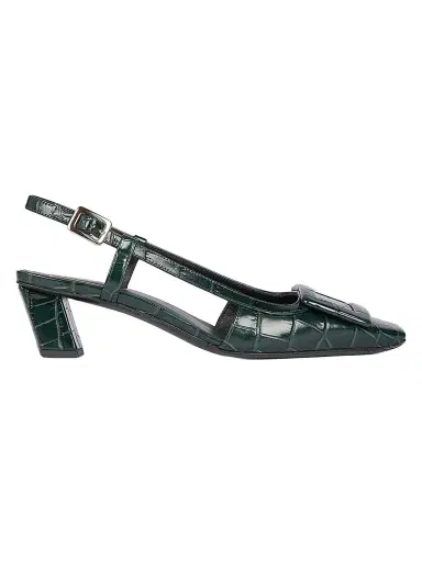 Roger Vivier Women's Belle Vivier 45MM Croc-Embossed Leather Slingback Pumps - Night Green | Thumbnail 1 Roger Vivier Women's Belle Vivier 45MM Croc-Embossed Leather Slingback Pumps - Night Green | Thumbnail 1
