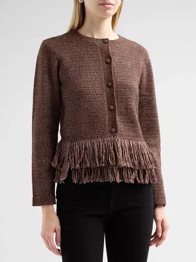 Design History Women's Imara Fringe-Trim Crewneck Top - Cocoa | Thumbnail 4 Design History Women's Imara Fringe-Trim Crewneck Top - Cocoa | Thumbnail 4