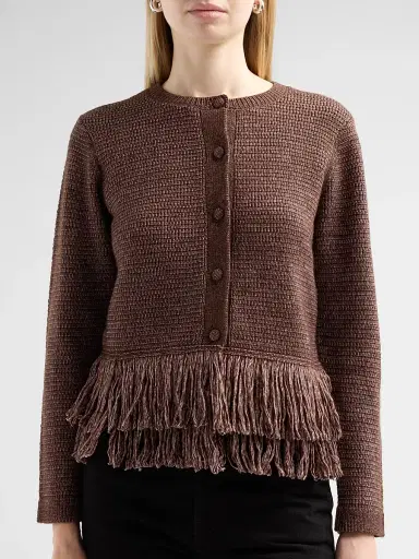 Design History Women's Imara Fringe-Trim Crewneck Top - Cocoa | Thumbnail 5 Design History Women's Imara Fringe-Trim Crewneck Top - Cocoa | Thumbnail 5