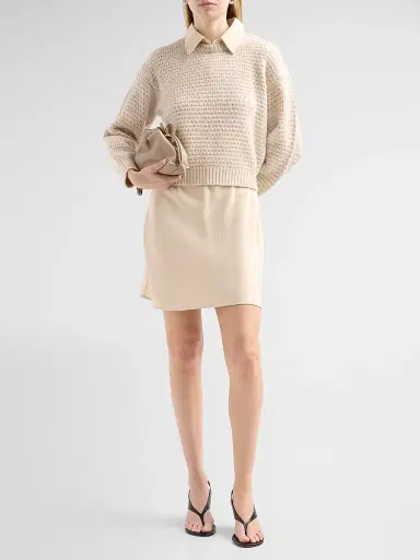 Design History Women's Sab Layered Mixed-Media Mini Sweaterdress - Putty | Thumbnail 2 Design History Women's Sab Layered Mixed-Media Mini Sweaterdress - Putty | Thumbnail 2
