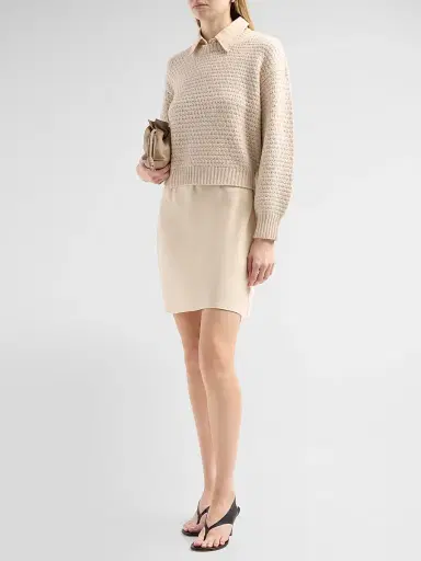 Design History Women's Sab Layered Mixed-Media Mini Sweaterdress - Putty | Thumbnail 4 Design History Women's Sab Layered Mixed-Media Mini Sweaterdress - Putty | Thumbnail 4