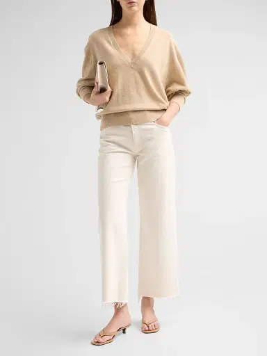 Ronny Kobo Women's Jayden Cashmere V-Neck Sweater - Oatmeal | Thumbnail 2 Ronny Kobo Women's Jayden Cashmere V-Neck Sweater - Oatmeal | Thumbnail 2
