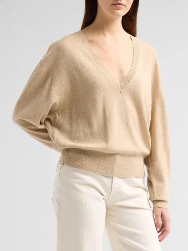 Ronny Kobo Women's Jayden Cashmere V-Neck Sweater - Oatmeal | Thumbnail 4 Ronny Kobo Women's Jayden Cashmere V-Neck Sweater - Oatmeal | Thumbnail 4