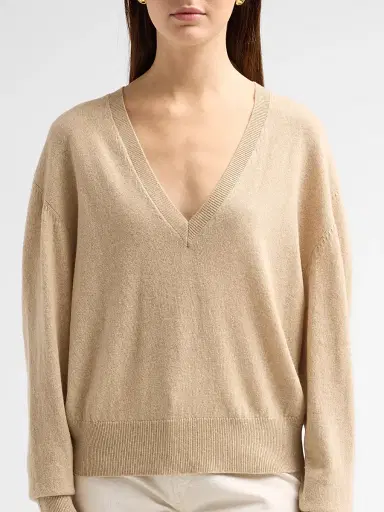 Ronny Kobo Women's Jayden Cashmere V-Neck Sweater - Oatmeal | Thumbnail 5 Ronny Kobo Women's Jayden Cashmere V-Neck Sweater - Oatmeal | Thumbnail 5