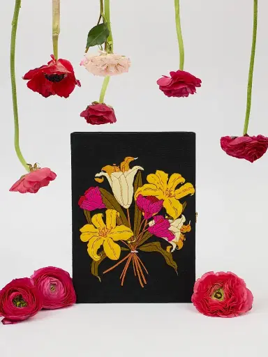 Olympia Le-Tan Women's Le Bouquet Embroidered Wool Book Clutch - Black | Thumbnail 5 Olympia Le-Tan Women's Le Bouquet Embroidered Wool Book Clutch - Black | Thumbnail 5