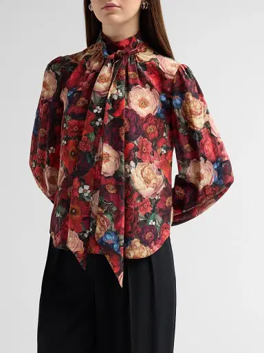 Adam Lippes Women's Joana Floral Silk Top - Ruby Floral - Size 14 | Thumbnail 4 Adam Lippes Women's Joana Floral Silk Top - Ruby Floral - Size 14 | Thumbnail 4
