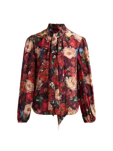 Adam Lippes Women's Joana Floral Silk Top - Ruby Floral - Size 14 | Thumbnail 1 Adam Lippes Women's Joana Floral Silk Top - Ruby Floral - Size 14 | Thumbnail 1