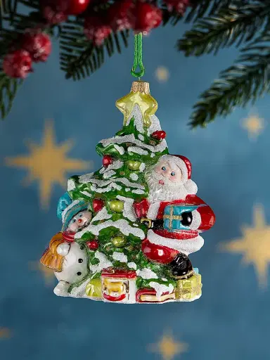 Exclusively Ours Santa Snowman Holiday Tree Glass Ornament | Thumbnail 1 Exclusively Ours Santa Snowman Holiday Tree Glass Ornament | Thumbnail 1