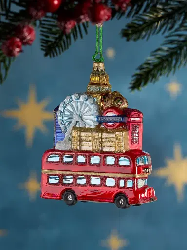 Exclusively Ours London Bus With Buildings Glass Ornament | Thumbnail 2 Exclusively Ours London Bus With Buildings Glass Ornament | Thumbnail 2