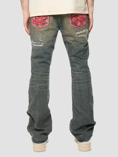 Purple Brand Men's Quilted Destroyed Mid Indigo Bootcut Jeans - Medium Indigo | Thumbnail 2 Purple Brand Men's Quilted Destroyed Mid Indigo Bootcut Jeans - Medium Indigo | Thumbnail 2