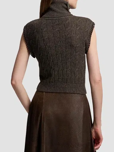 Ralph Lauren Collection Women's Cable-Knit Cashmere Turtleneck Top - Taupe Grey | Thumbnail 3 Ralph Lauren Collection Women's Cable-Knit Cashmere Turtleneck Top - Taupe Grey | Thumbnail 3