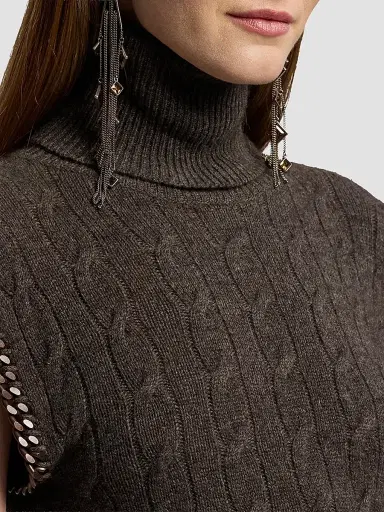 Ralph Lauren Collection Women's Cable-Knit Cashmere Turtleneck Top - Taupe Grey | Thumbnail 6 Ralph Lauren Collection Women's Cable-Knit Cashmere Turtleneck Top - Taupe Grey | Thumbnail 6