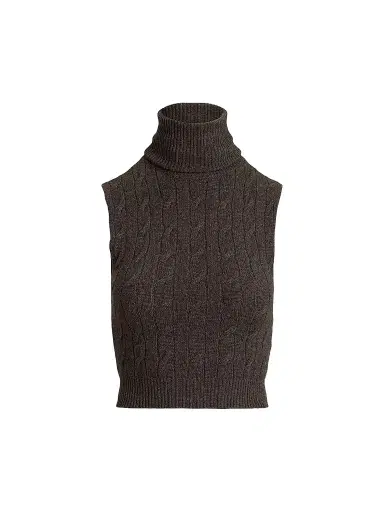 Ralph Lauren Collection Women's Cable-Knit Cashmere Turtleneck Top - Taupe Grey | Thumbnail 1 Ralph Lauren Collection Women's Cable-Knit Cashmere Turtleneck Top - Taupe Grey | Thumbnail 1