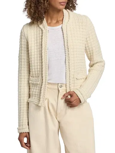 Isabel Marant Women's Hortense Quilted Wool-Alpaca Cardigan - Ecru | Thumbnail 3 Isabel Marant Women's Hortense Quilted Wool-Alpaca Cardigan - Ecru | Thumbnail 3