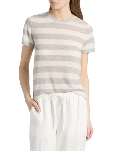 MAJESTIC FILATURES Women's Cashmere Stripe Crewneck T-Shirt - Brume Chine Milk | Thumbnail 3 MAJESTIC FILATURES Women's Cashmere Stripe Crewneck T-Shirt - Brume Chine Milk | Thumbnail 3
