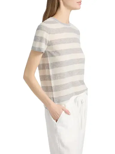 MAJESTIC FILATURES Women's Cashmere Stripe Crewneck T-Shirt - Brume Chine Milk | Thumbnail 4 MAJESTIC FILATURES Women's Cashmere Stripe Crewneck T-Shirt - Brume Chine Milk | Thumbnail 4