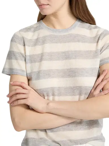 MAJESTIC FILATURES Women's Cashmere Stripe Crewneck T-Shirt - Brume Chine Milk | Thumbnail 6 MAJESTIC FILATURES Women's Cashmere Stripe Crewneck T-Shirt - Brume Chine Milk | Thumbnail 6