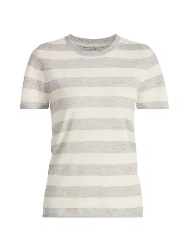 MAJESTIC FILATURES Women's Cashmere Stripe Crewneck T-Shirt - Brume Chine Milk | Thumbnail 1 MAJESTIC FILATURES Women's Cashmere Stripe Crewneck T-Shirt - Brume Chine Milk | Thumbnail 1