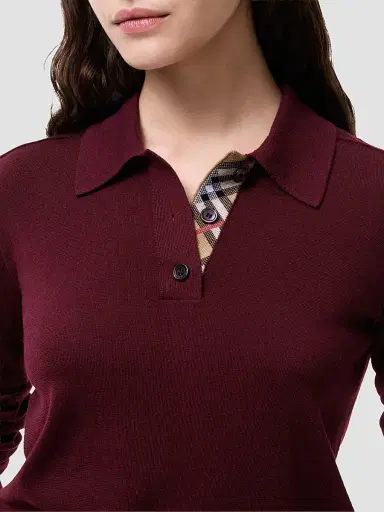 Burberry Women's Mandy Wool Long-Sleeve Polo Shirt - Grape Purple | Thumbnail 3 Burberry Women's Mandy Wool Long-Sleeve Polo Shirt - Grape Purple | Thumbnail 3