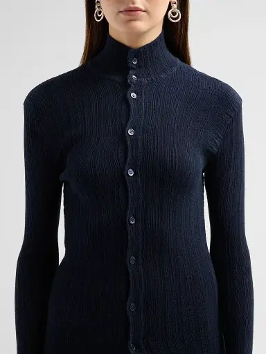 Issey Miyake Women's Rill Textured Pleats Shirt - Dark Navy | Thumbnail 5 Issey Miyake Women's Rill Textured Pleats Shirt - Dark Navy | Thumbnail 5