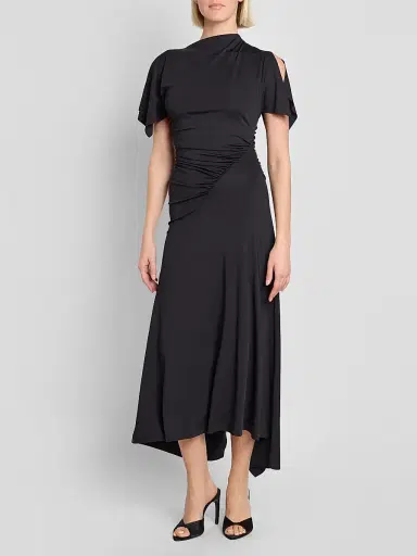 Victoria Beckham Women's Blousey Asymmetric Short-Sleeve Midi Dress - Black - Size 0 | Thumbnail 2 Victoria Beckham Women's Blousey Asymmetric Short-Sleeve Midi Dress - Black - Size 0 | Thumbnail 2